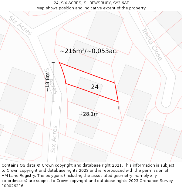 24, SIX ACRES, SHREWSBURY, SY3 6AF: Plot and title map