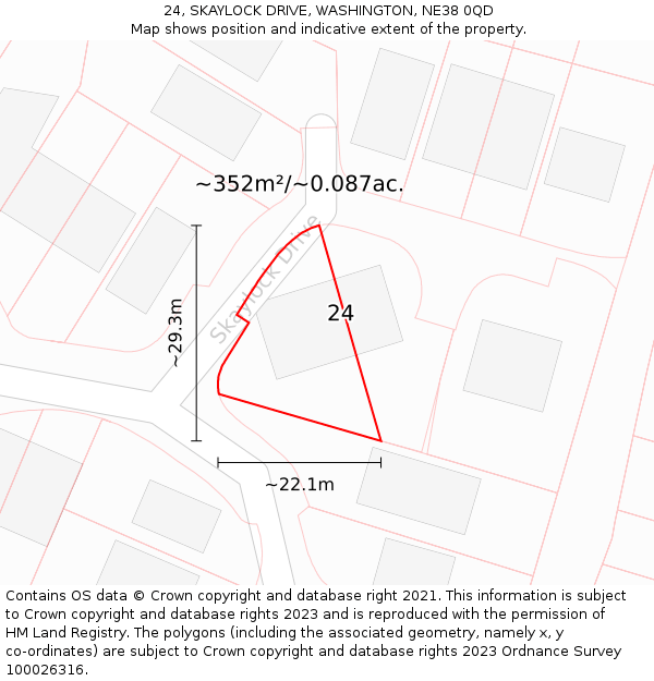 24, SKAYLOCK DRIVE, WASHINGTON, NE38 0QD: Plot and title map