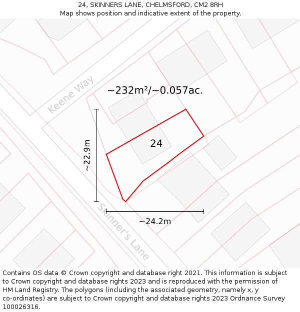 24, SKINNERS LANE, CHELMSFORD, CM2 8RH: Plot and title map