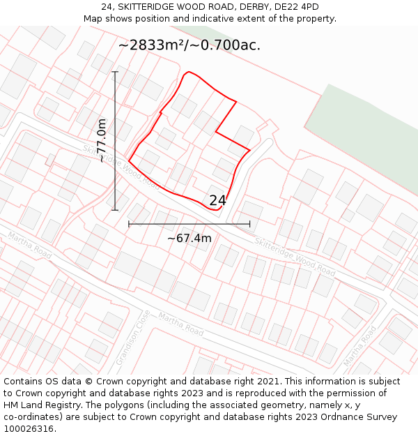 24, SKITTERIDGE WOOD ROAD, DERBY, DE22 4PD: Plot and title map