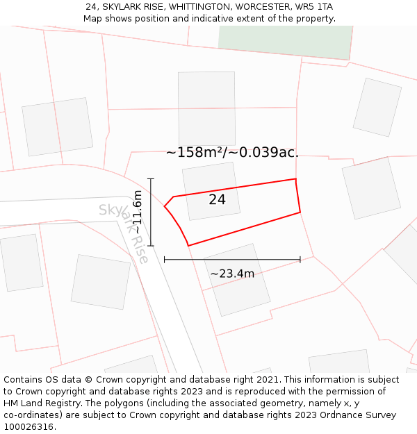 24, SKYLARK RISE, WHITTINGTON, WORCESTER, WR5 1TA: Plot and title map