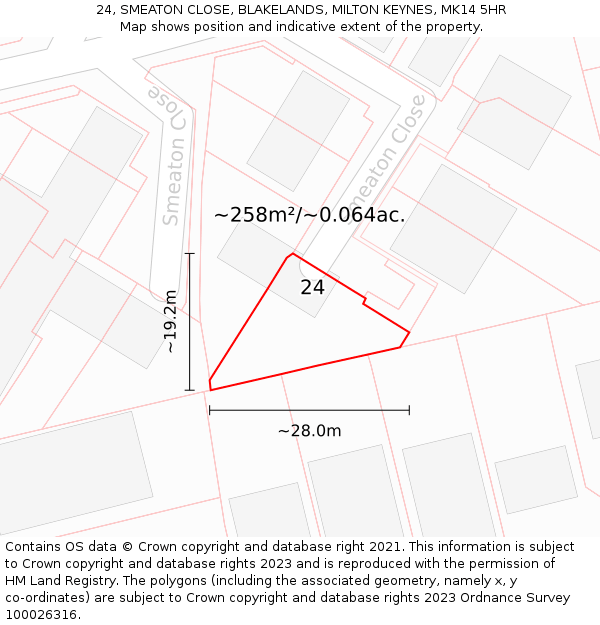 24, SMEATON CLOSE, BLAKELANDS, MILTON KEYNES, MK14 5HR: Plot and title map