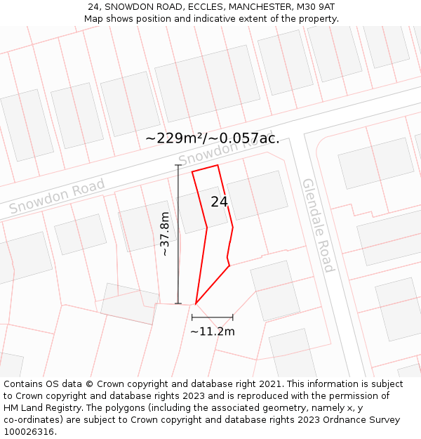 24, SNOWDON ROAD, ECCLES, MANCHESTER, M30 9AT: Plot and title map