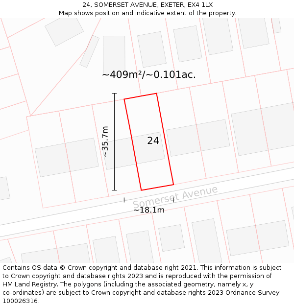 24, SOMERSET AVENUE, EXETER, EX4 1LX: Plot and title map