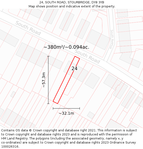 24, SOUTH ROAD, STOURBRIDGE, DY8 3YB: Plot and title map