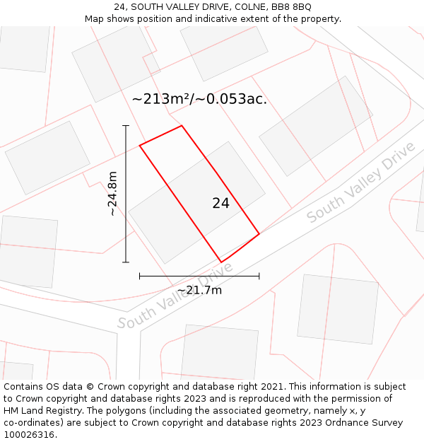 24, SOUTH VALLEY DRIVE, COLNE, BB8 8BQ: Plot and title map