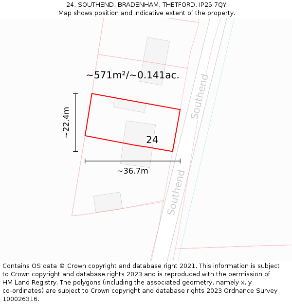 24, SOUTHEND, BRADENHAM, THETFORD, IP25 7QY: Plot and title map