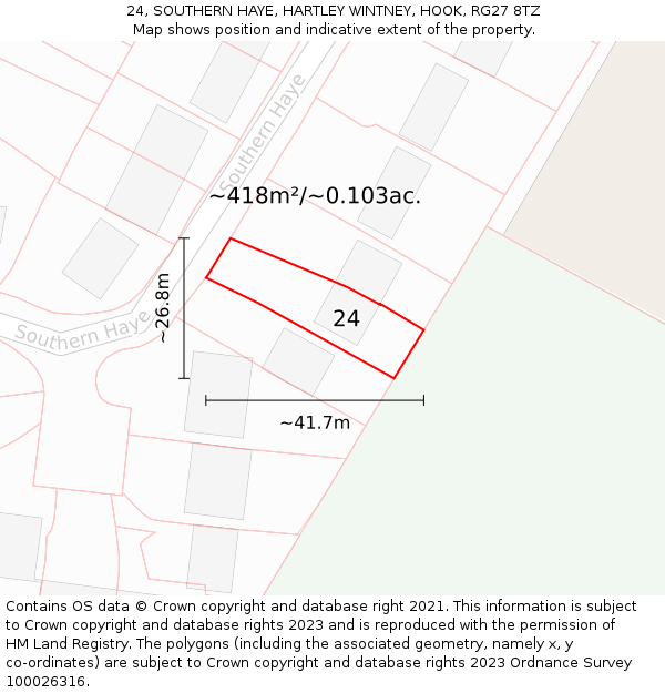 24, SOUTHERN HAYE, HARTLEY WINTNEY, HOOK, RG27 8TZ: Plot and title map