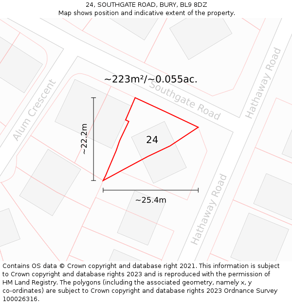 24, SOUTHGATE ROAD, BURY, BL9 8DZ: Plot and title map