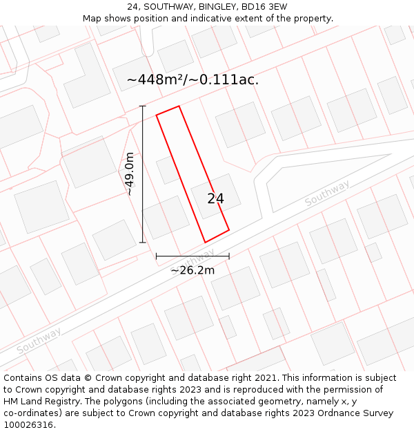24, SOUTHWAY, BINGLEY, BD16 3EW: Plot and title map