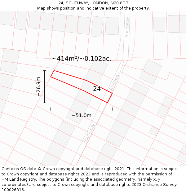 24, SOUTHWAY, LONDON, N20 8DB: Plot and title map