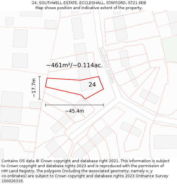 24, SOUTHWELL ESTATE, ECCLESHALL, STAFFORD, ST21 6EB: Plot and title map