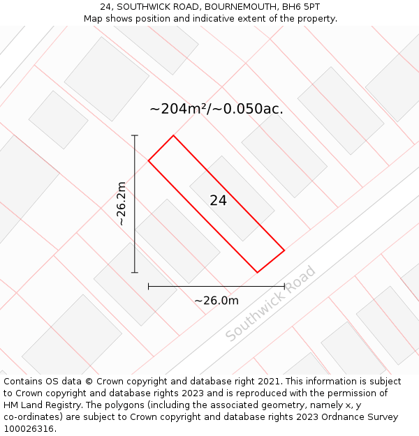 24, SOUTHWICK ROAD, BOURNEMOUTH, BH6 5PT: Plot and title map