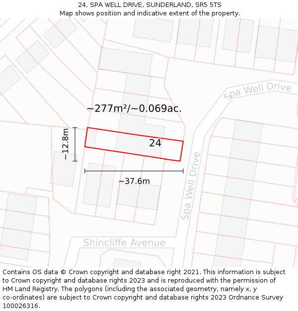 24, SPA WELL DRIVE, SUNDERLAND, SR5 5TS: Plot and title map