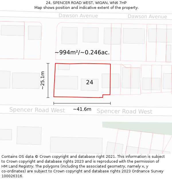 24, SPENCER ROAD WEST, WIGAN, WN6 7HP: Plot and title map