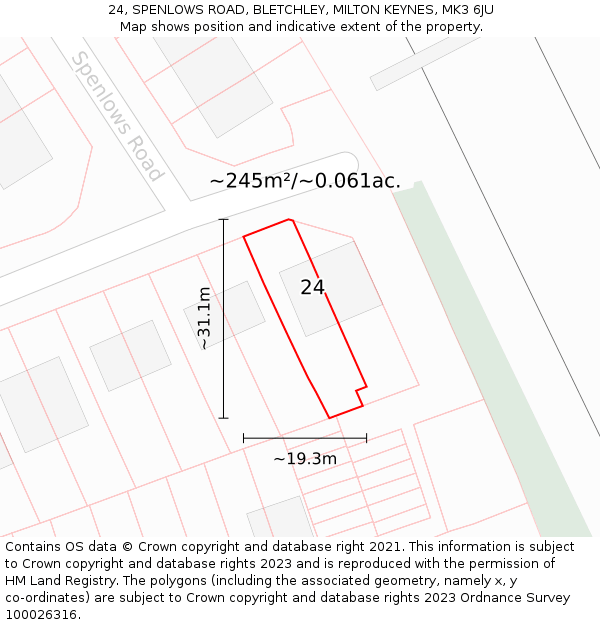 24, SPENLOWS ROAD, BLETCHLEY, MILTON KEYNES, MK3 6JU: Plot and title map