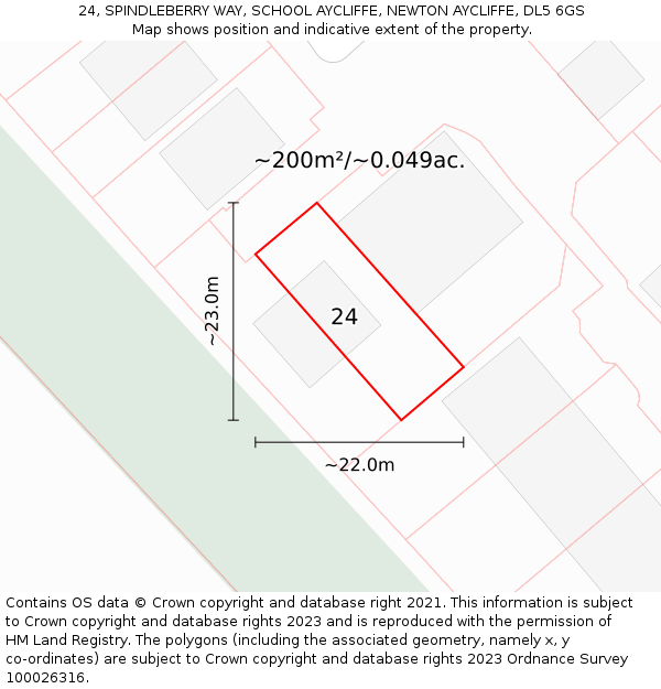 24, SPINDLEBERRY WAY, SCHOOL AYCLIFFE, NEWTON AYCLIFFE, DL5 6GS: Plot and title map