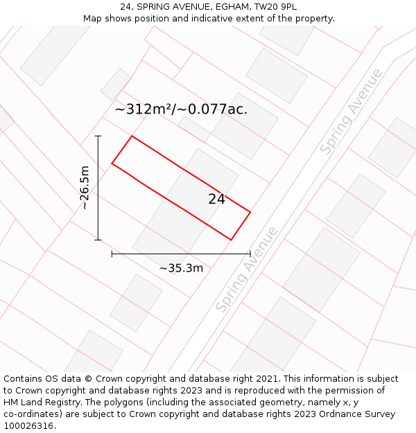 24, SPRING AVENUE, EGHAM, TW20 9PL: Plot and title map