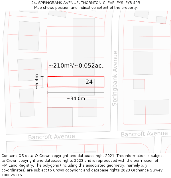 24, SPRINGBANK AVENUE, THORNTON-CLEVELEYS, FY5 4PB: Plot and title map