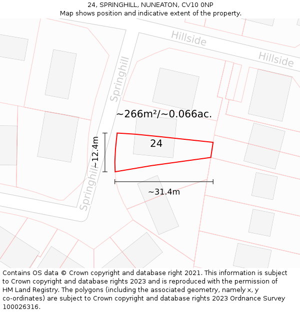 24, SPRINGHILL, NUNEATON, CV10 0NP: Plot and title map