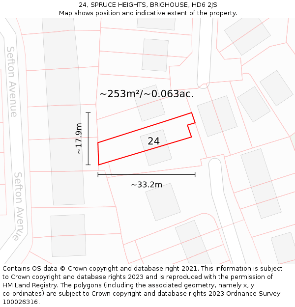 24, SPRUCE HEIGHTS, BRIGHOUSE, HD6 2JS: Plot and title map