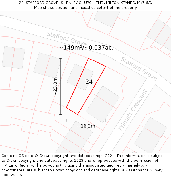 24, STAFFORD GROVE, SHENLEY CHURCH END, MILTON KEYNES, MK5 6AY: Plot and title map