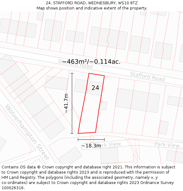 24, STAFFORD ROAD, WEDNESBURY, WS10 8TZ: Plot and title map