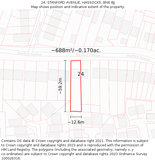 24, STANFORD AVENUE, HASSOCKS, BN6 8JJ: Plot and title map