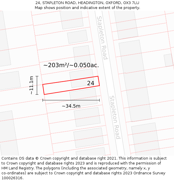 24, STAPLETON ROAD, HEADINGTON, OXFORD, OX3 7LU: Plot and title map