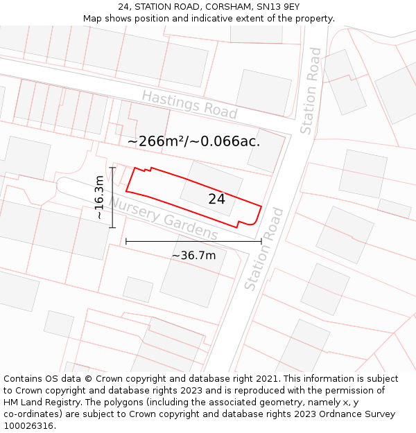 24, STATION ROAD, CORSHAM, SN13 9EY: Plot and title map