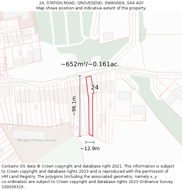 24, STATION ROAD, GROVESEND, SWANSEA, SA4 4GY: Plot and title map