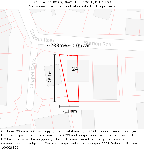 24, STATION ROAD, RAWCLIFFE, GOOLE, DN14 8QR: Plot and title map