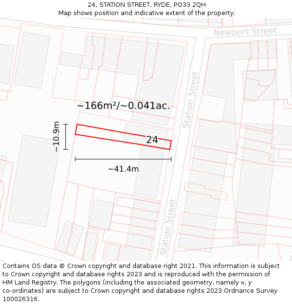 24, STATION STREET, RYDE, PO33 2QH: Plot and title map