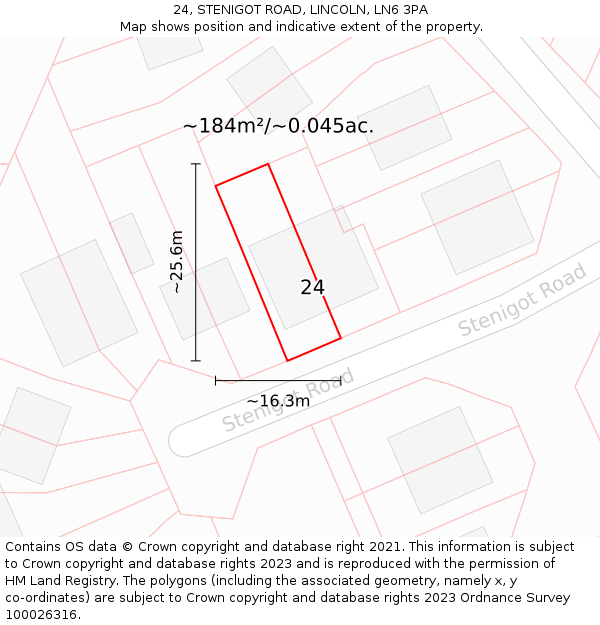 24, STENIGOT ROAD, LINCOLN, LN6 3PA: Plot and title map