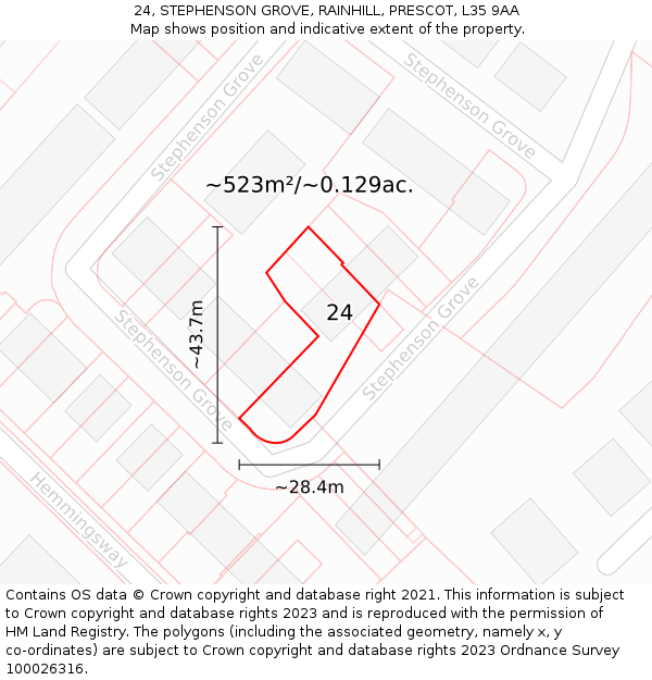 24, STEPHENSON GROVE, RAINHILL, PRESCOT, L35 9AA: Plot and title map