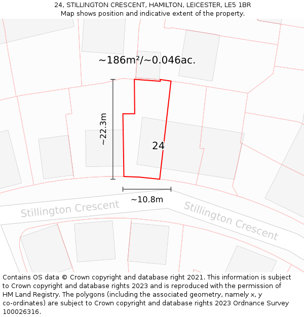 24, STILLINGTON CRESCENT, HAMILTON, LEICESTER, LE5 1BR: Plot and title map