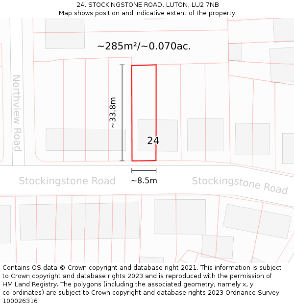 24, STOCKINGSTONE ROAD, LUTON, LU2 7NB: Plot and title map