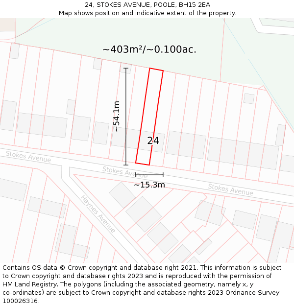 24, STOKES AVENUE, POOLE, BH15 2EA: Plot and title map