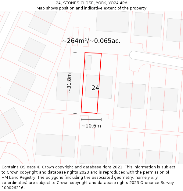 24, STONES CLOSE, YORK, YO24 4PA: Plot and title map