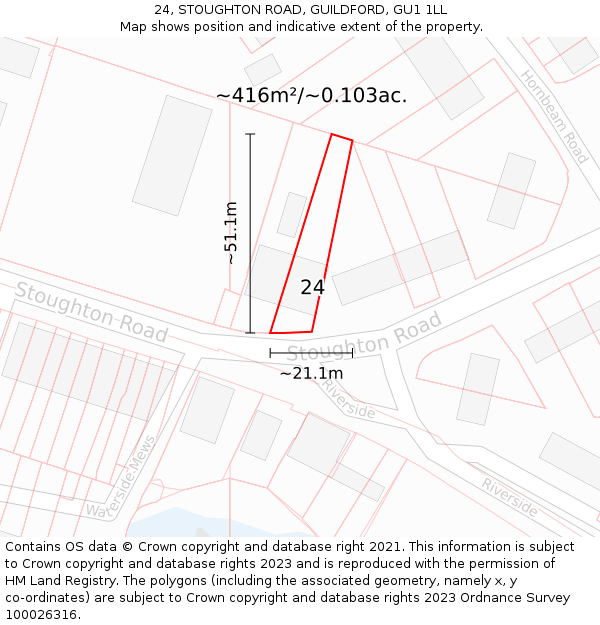 24, STOUGHTON ROAD, GUILDFORD, GU1 1LL: Plot and title map