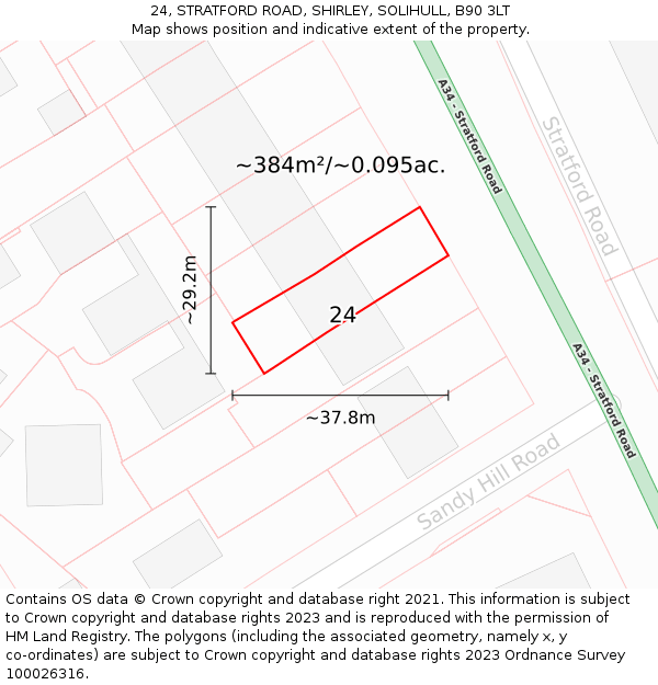 24, STRATFORD ROAD, SHIRLEY, SOLIHULL, B90 3LT: Plot and title map