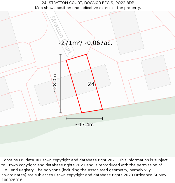 24, STRATTON COURT, BOGNOR REGIS, PO22 8DP: Plot and title map