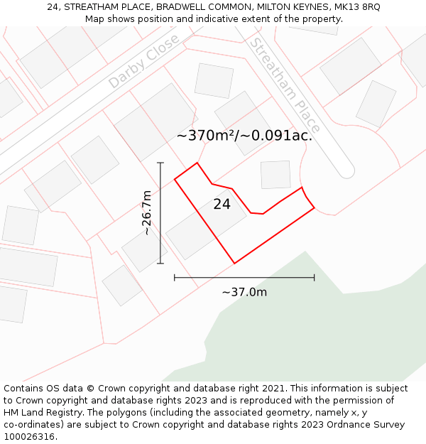 24, STREATHAM PLACE, BRADWELL COMMON, MILTON KEYNES, MK13 8RQ: Plot and title map