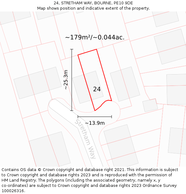 24, STRETHAM WAY, BOURNE, PE10 9DE: Plot and title map