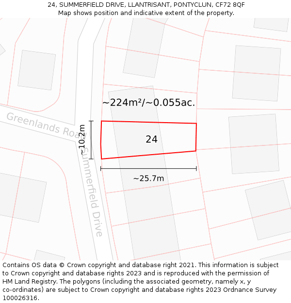 24, SUMMERFIELD DRIVE, LLANTRISANT, PONTYCLUN, CF72 8QF: Plot and title map