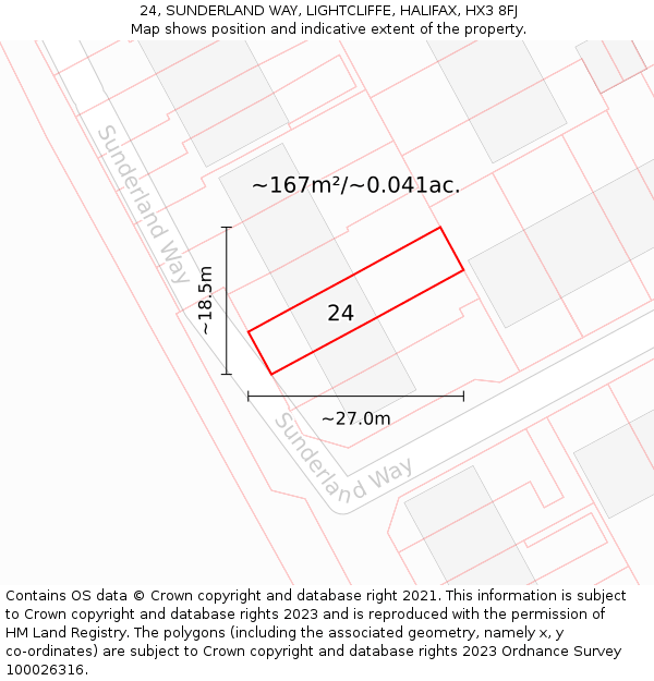 24, SUNDERLAND WAY, LIGHTCLIFFE, HALIFAX, HX3 8FJ: Plot and title map