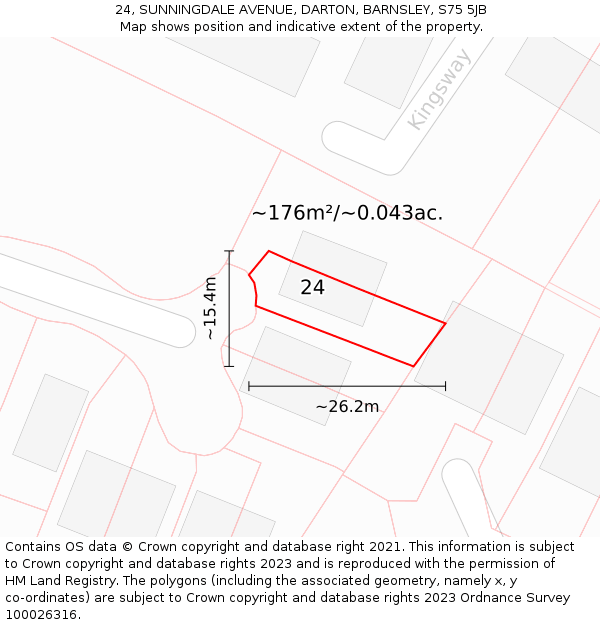 24, SUNNINGDALE AVENUE, DARTON, BARNSLEY, S75 5JB: Plot and title map