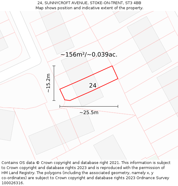 24, SUNNYCROFT AVENUE, STOKE-ON-TRENT, ST3 4BB: Plot and title map