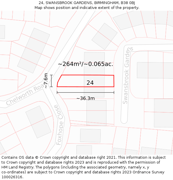 24, SWANSBROOK GARDENS, BIRMINGHAM, B38 0BJ: Plot and title map