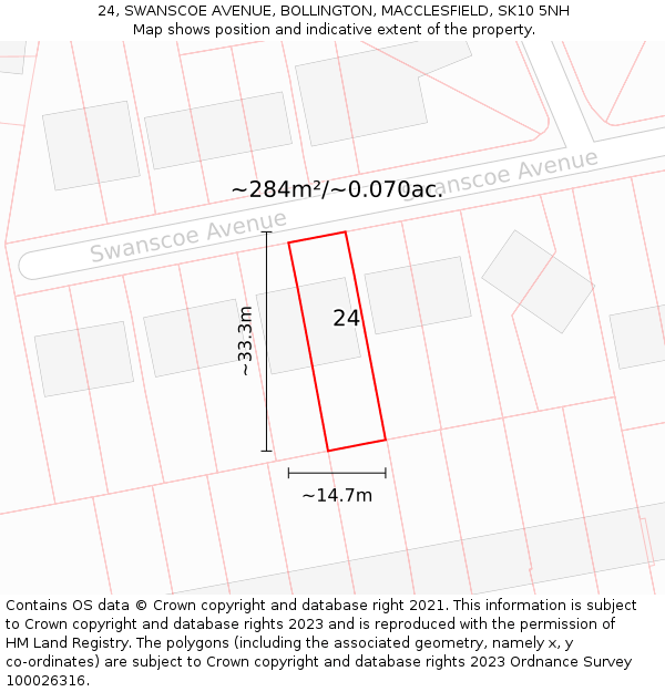 24, SWANSCOE AVENUE, BOLLINGTON, MACCLESFIELD, SK10 5NH: Plot and title map